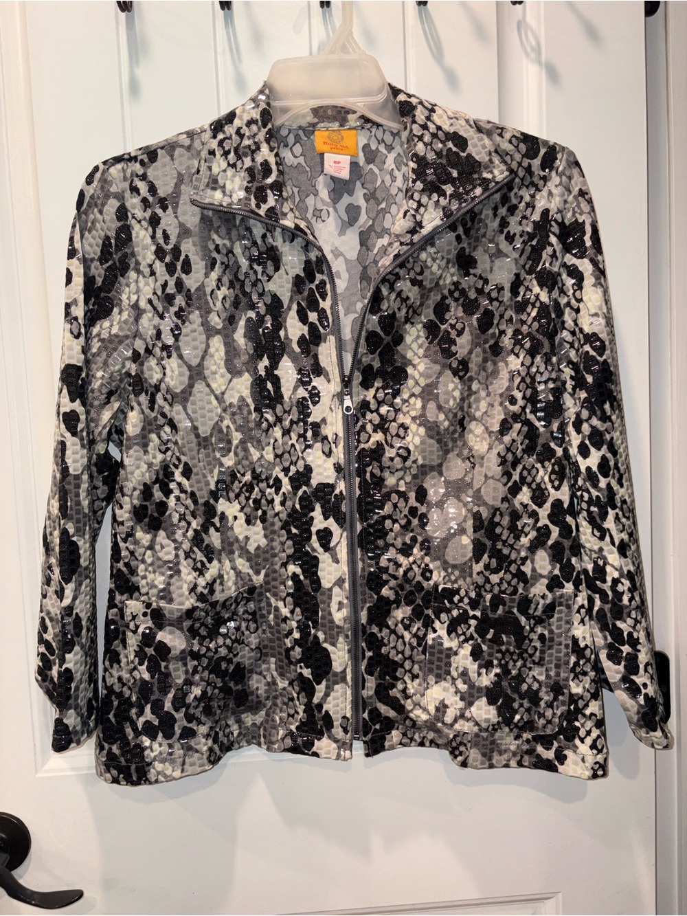 Sequin Snake-Print Zip Jacket - white Black & Gray